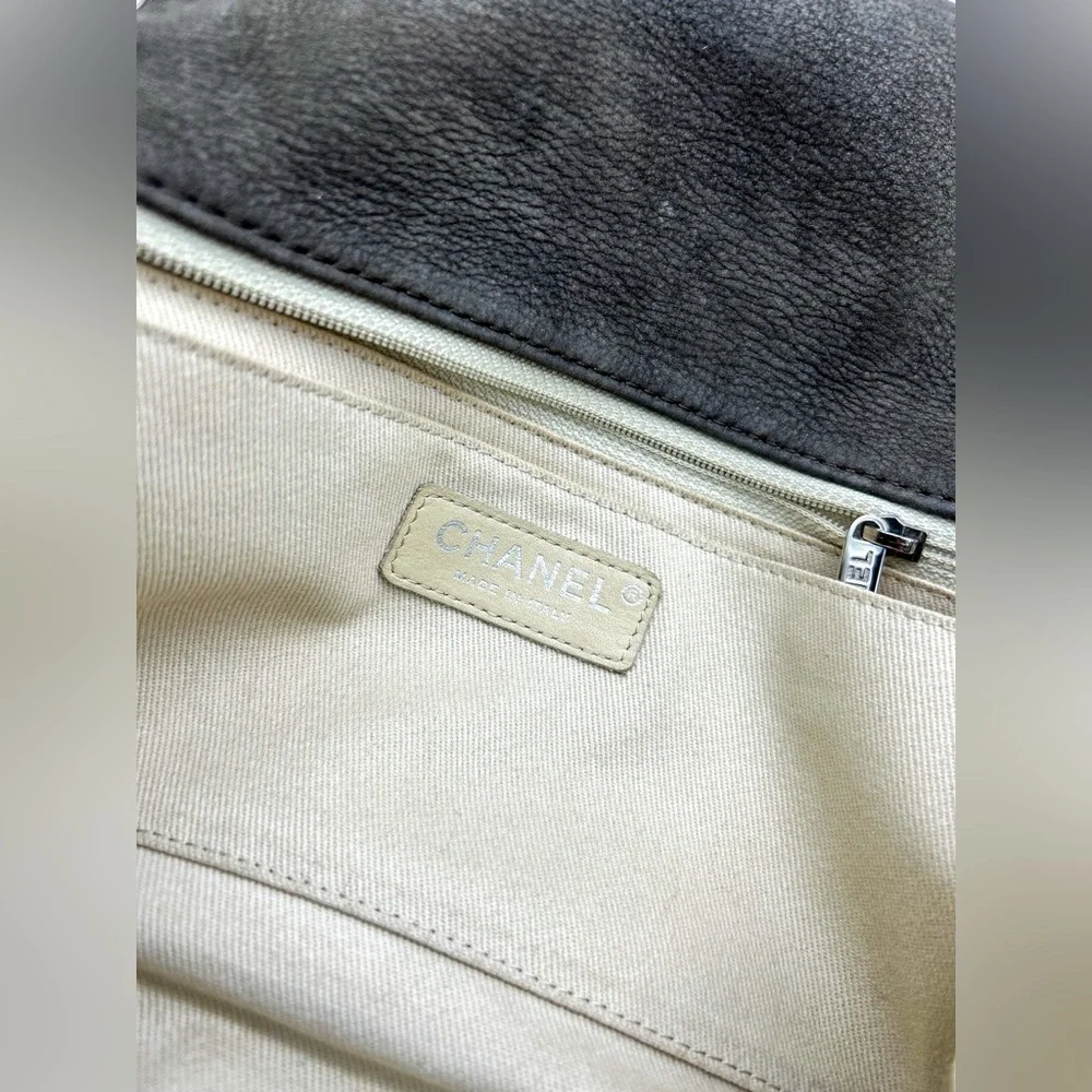 Chanel wild whipstitch flap bag grey suede silver hardware with card